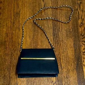 Black Shoulder Bag with Gold Chain